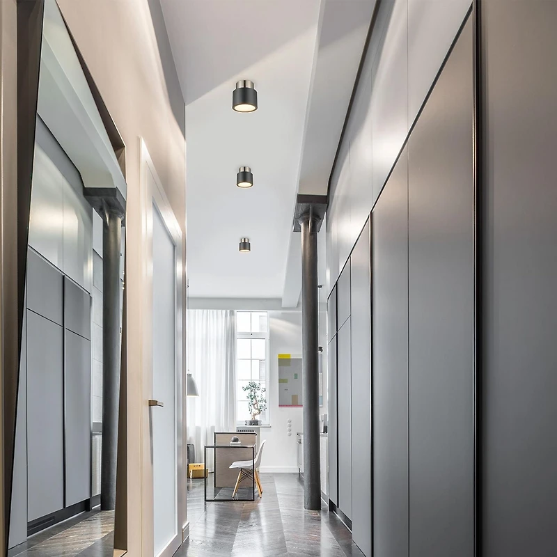 Globe Electric Stanley 1-Light Metal Semi-Flush Mount Ceiling Light, Matte Black, Antique Brass Accents, 61106