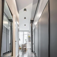 Globe Electric Stanley 1-Light Metal Semi-Flush Mount Ceiling Light, Matte Black, Antique Brass Accents, 61106