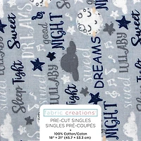 Fabric Creations Grey with Denim and Grey Bedtime Lullaby Fat Quarter Pre-Cut Fabric - 18" x 21" / 45cm x 53cm