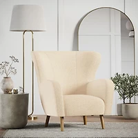 Fauteuil d'appoint à oreilles Gianna en tissu bouclé crème pelucheux