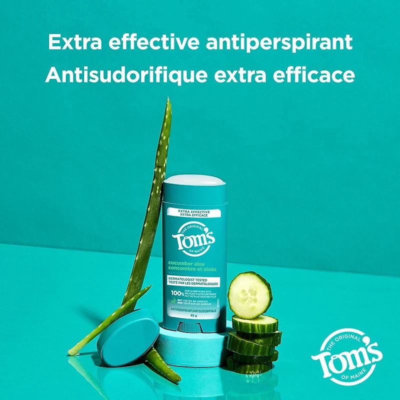 Tom's of Maine Antisudorifique au concombre et à l'aloès pour femmes et hommes, avec aluminium recyclé, 92 g Tom's of Maine Antisudorifique conc et l'aloès
