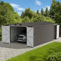 Sunjoy 13 ft. x 20 ft. Remise extérieure, abri de voiture, gris clair