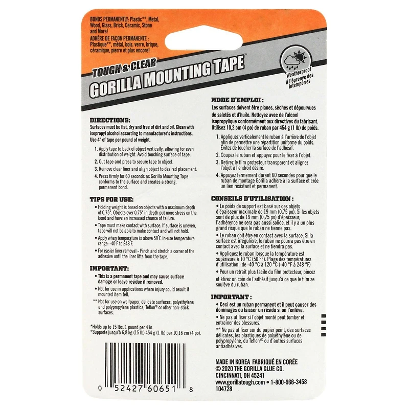 Tough & Clear Mounting Tape, 60in