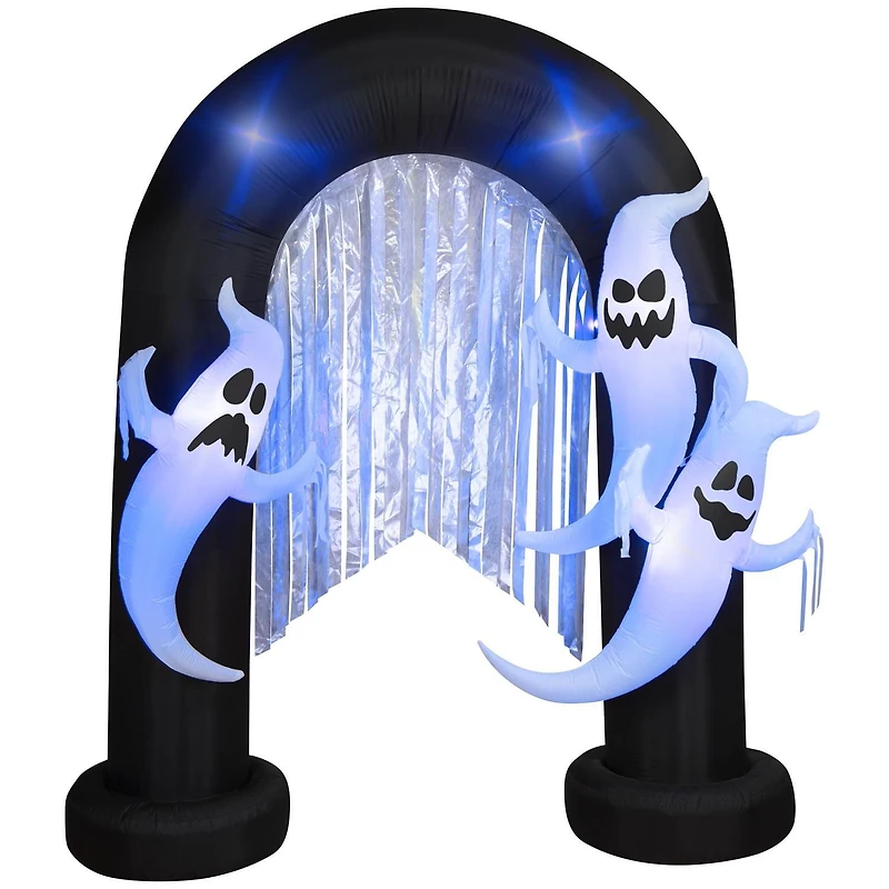 Arche fantôme gonflable d'Halloween avec lumières noires scintillantes et banderoles métalliques
