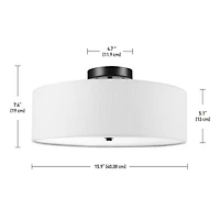 Globe Electric Kyle 2-Light Metal Flush Mount Ceiling Light, Dark Bronze, White Linen Shade, 60315