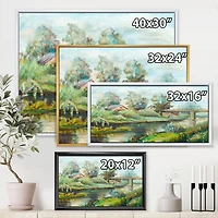 Designart Pont sur la rivière dans un paysage rustique ART MURAL À CADRE FLOTTÉ