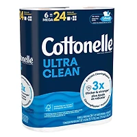 Cottonelle Ultra Clean Toilet Paper, Strong Toilet Tissue, 6 Mega Rolls (6 Mega Rolls = 24 Regular Rolls), 284 Sheets per Roll