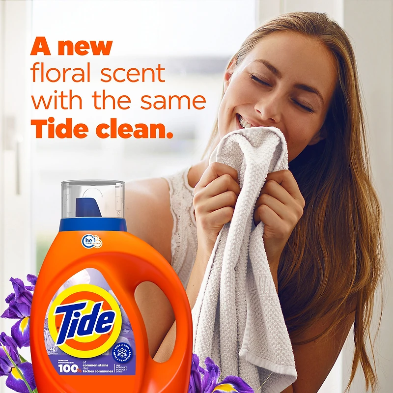 Détergent à lessive liquide Tide en eau froide, détergent liquide, parfum Bouquet d’iris, compatible avec les laveuses HE, 1 L, 25 brassées 1L