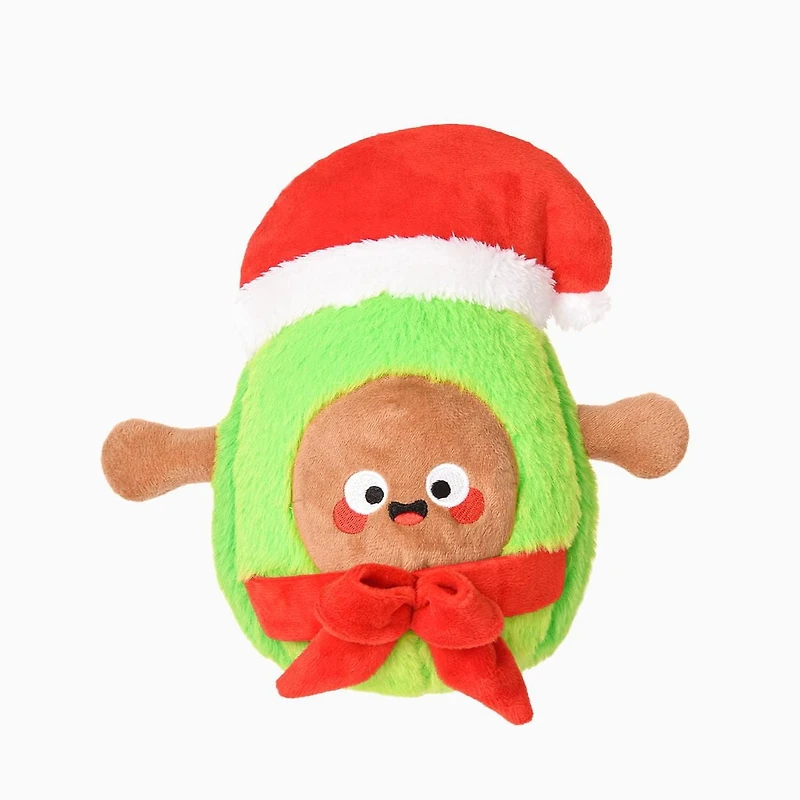 Hugsmart Santa Avocado Plush Dog Toy - Fuzzy, Squeaky, for Small & Medium Dogs