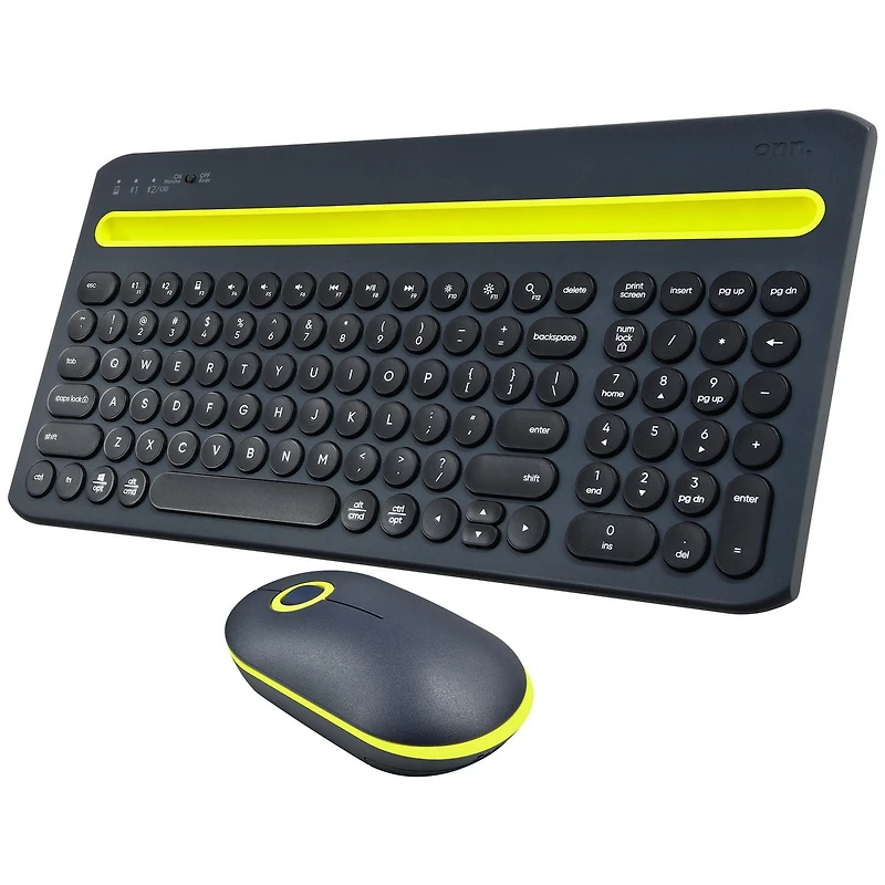 onn. 100074483 Bluetooth Multi-Device Wireless Keyboard and 3-Button Mouse, Pair up to 3 Devices