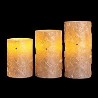 Hometrends Champagne Gold Snowflake LED Pillar Candle Set with Remote Control