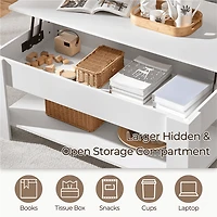 Fullfurnique Lift Top Coffee Table with Large Hidden Compartment and Storage Open Shelf, White