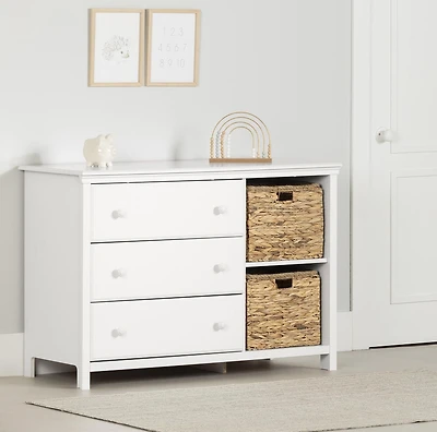 Meubles South Shore, collection Cotton Candy, Commode 3 tiroirs avec paniers Blanc Pure