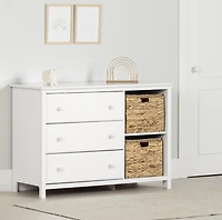 Meubles South Shore, collection Cotton Candy, Commode 3 tiroirs avec paniers Blanc Pure