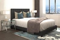 Grand lit moderne de 60 po revêtu de tissu, charbon
