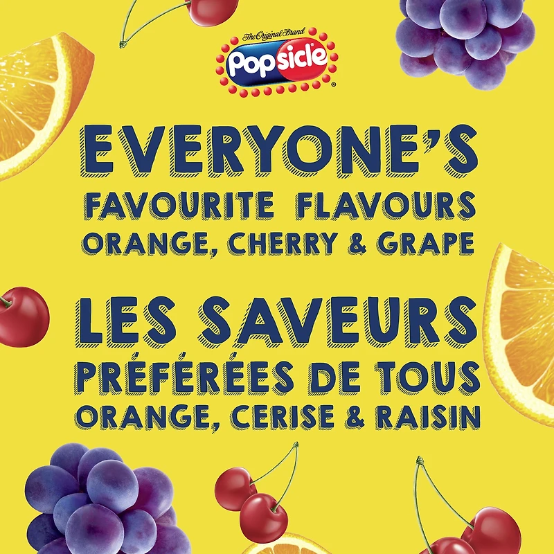 Pops glacés Popsicle Orange, Cerise et Raisin Faible en Sucre 18 x 48 mL