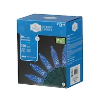 Holiday Time 100-Count Blue LED M5 Christmas Lights, with Green Wire, 21', 3.25"(8.2 cm) bulb spacing