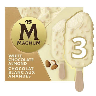 Barre de Crème Glacée Magnum Chocolat Blanc aux Amandes 3 x 85 mL