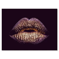 Designart Sexy Golden Metallized Female Lips III Canvas Wall Art