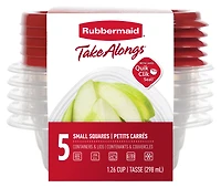 Contenants carrés pour la conservation des aliments Rubbermaid TakeAlongs à emporter, couvercles rouge rubis, 298 ml (1,26 tasse), paquet de 5 Sans BPA
