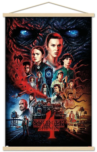 Netflix Stranger Things: Season 4 – One Sheet 22.375" x 34" Wall Poster with Beechwood Magnetic Frame