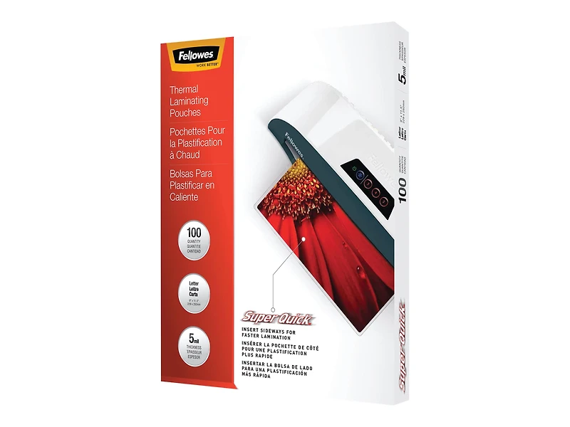 Fellowes® Super Quick Laminating Pouches, Letter, 5 mil, 100 pack