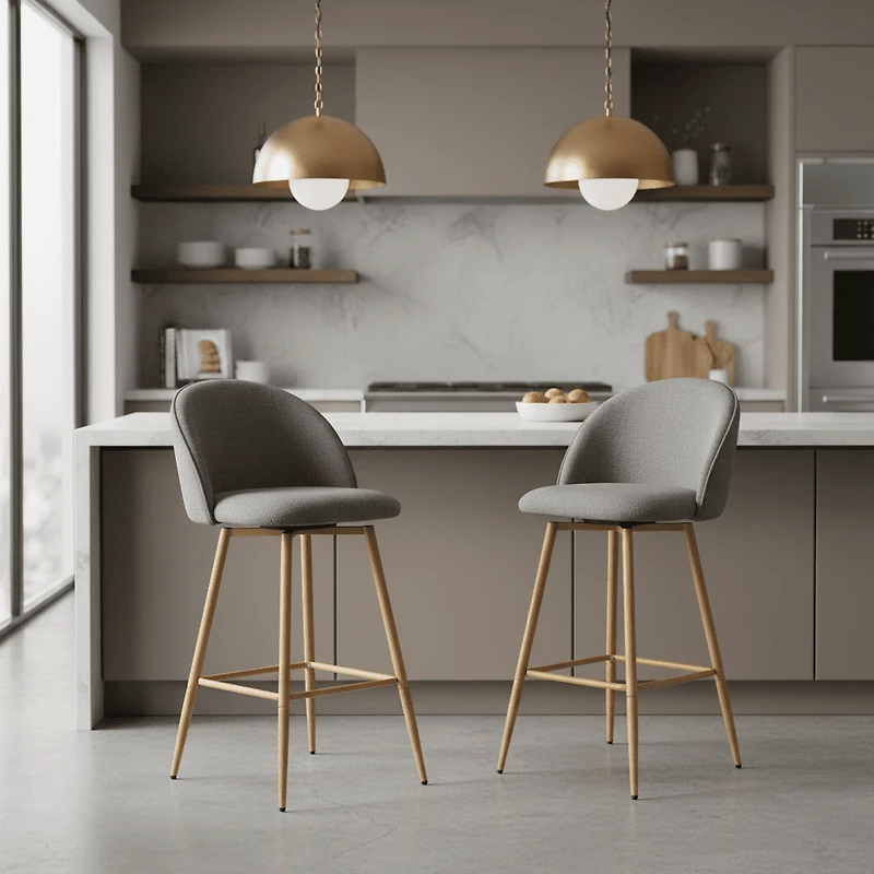 Homy Casa Set of 2 Modern Bar Stool with Fabric Upholstery - 26 in. Seat Height Adjustable Seat for Kitchen Island