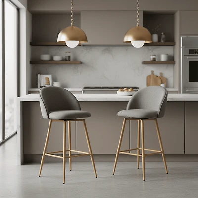 Homy Casa Set of 2 Modern Bar Stool with Fabric Upholstery - 26 in. Seat Height Adjustable Seat for Kitchen Island