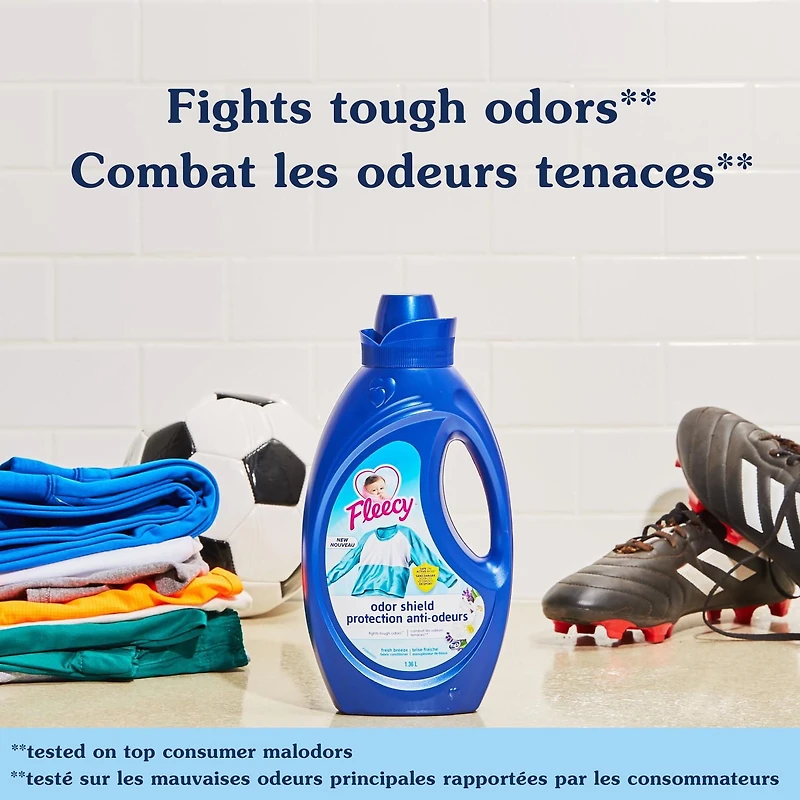 Fleecy Assouplissant à Linge Liquide Bouclier Anti-Odeurs, Parfum Brise Fraîche (Assouplisseur de Tissus) 1,36 L