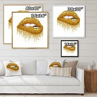 Designart femme, lèvres, à, scintillement, or, scintille ART MURAL À CADRE FLOTTÉ
