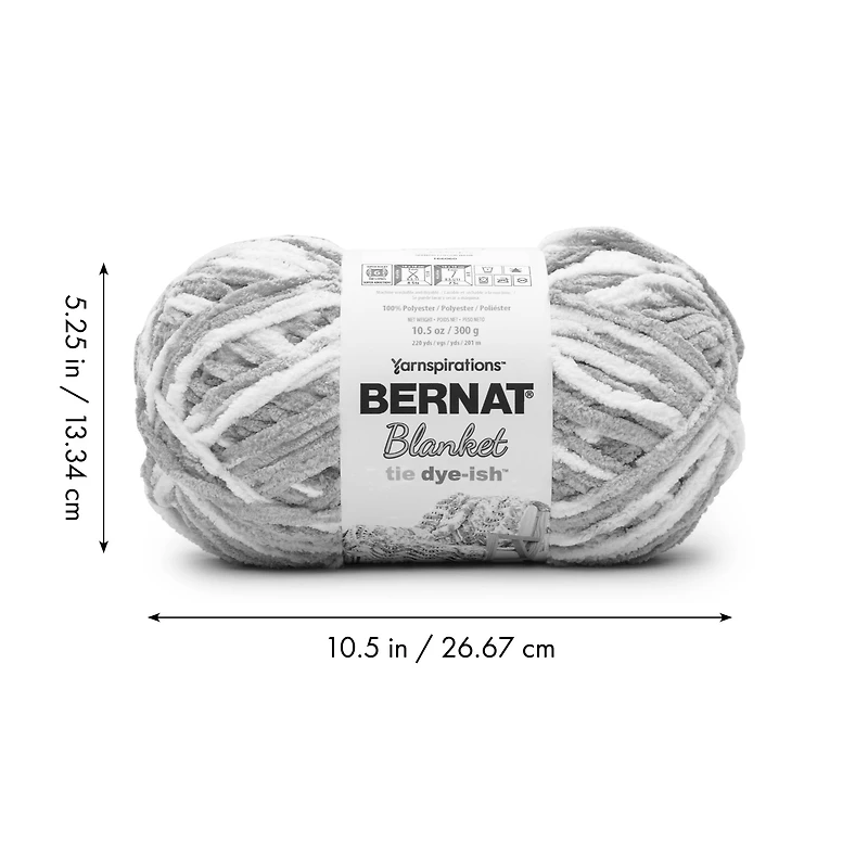 Bernat® Blanket Tie Dye-ish™ Yarn, Polyester #6 Super Bulky, 10.5oz/300g, 220 Yards, Plush, huggable fabric
