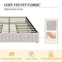 Fullfurnique Upholstered Platform Bed Frame with Three Storage Drawers, Queen, Beige