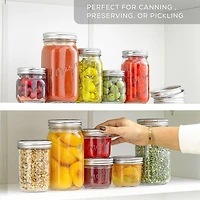 Regular Mason Jars with Airtight Lids, Labels and Measures - 16 oz - Set of 6