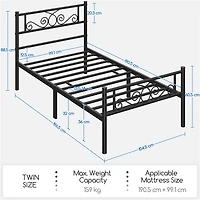FullFurnique Graceful Scroll Metal Platform Bed Twin Bed with Headboard and Footboard for Adult, Black