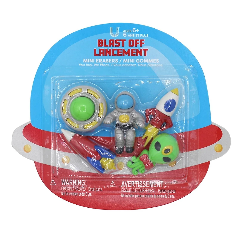U Style Mini Erasers, 5 Pack, Blast Off