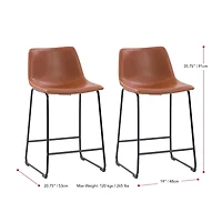 CorLiving Palmer Lot de 2 tabourets de bar d'intérieur modernes à dossier moyen, rembourrés en similicuir et hauteur comptoir