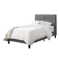 CorLiving Bellevue Adult Twin Upholstered Bed Frame with Wide-Rectangle Tufted Headboard and Slats - No Box Spring Required