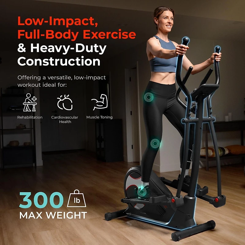 Sunny Health & Fitness Heavy-Duty Smart Elliptical Trainer, 300LB Load Equipment for Indoor Cardio Exercise, Adjustable Resistance for Full-Body Cross Training, Free SunnyFit App Bluetooth Connection