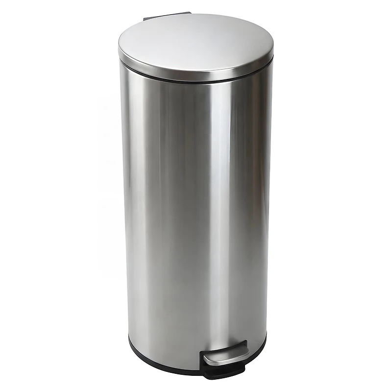 Poubelle de cuisine Better Homes & Gardens, 30 litres, en acier inoxydable, ronde, à pédale, avec couvercle à fermeture douce, argentée