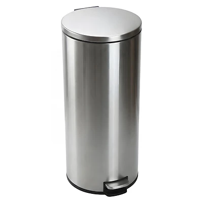 Poubelle de cuisine Better Homes & Gardens, 30 litres, en acier inoxydable, ronde, à pédale, avec couvercle à fermeture douce, argentée
