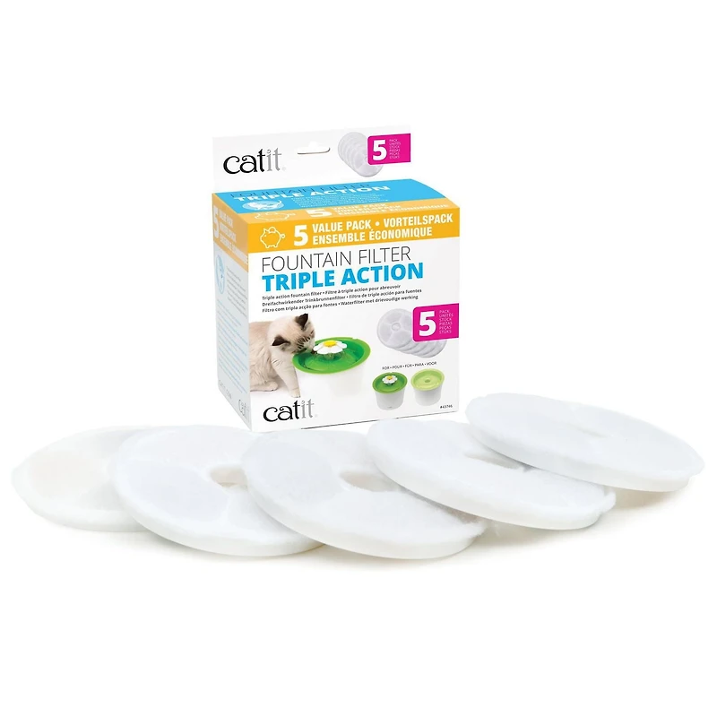 Filtres Catit à triple action pour abreuvoir, paquet de 5
