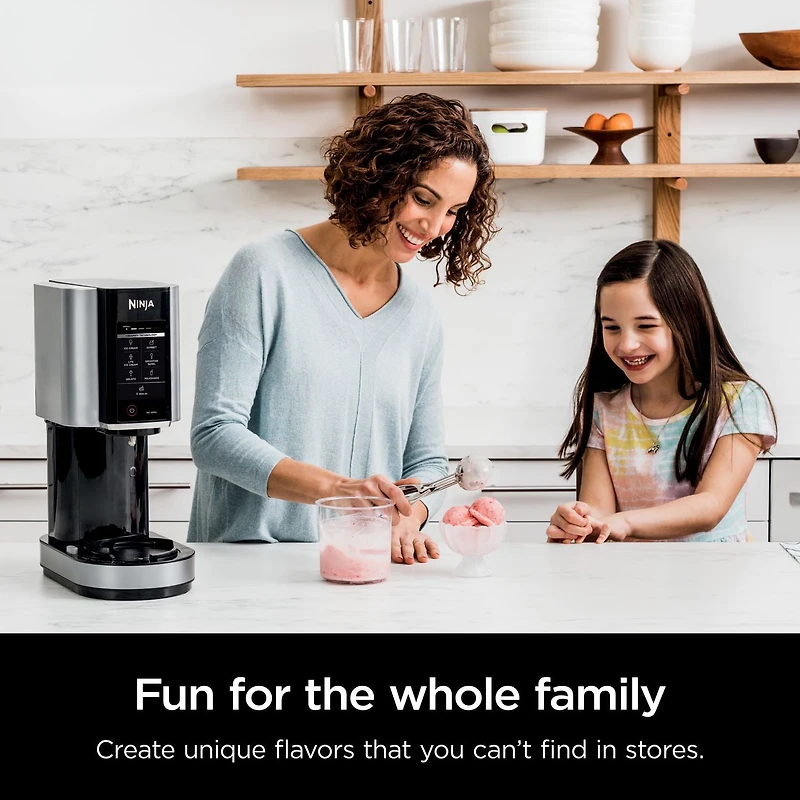 Ninja CREAMi, NC301C, Ice Cream, Gelato, Milkshake, Sorbet, Smoothie Bowl, and Lite Ice Cream Maker, 7 One-Touch Programs, 800W, Silver, Ice cream, 16 oz
