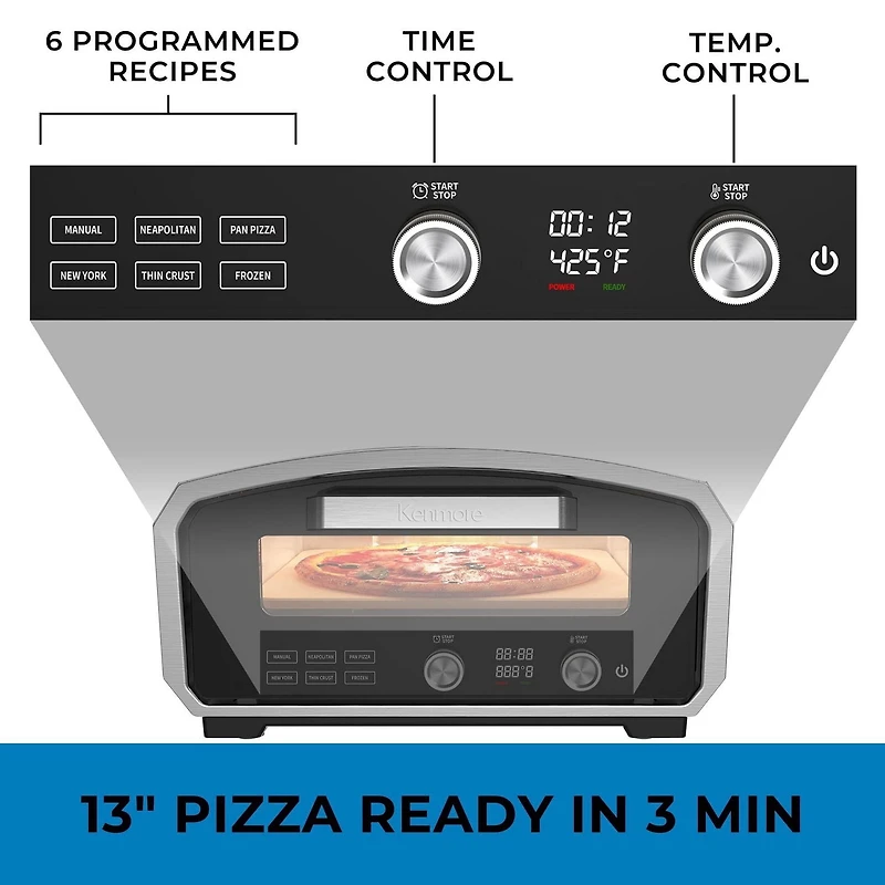 Kenmore 13" Outdoor/Indoor Electric Pizza Oven, 5-in-1 Touch Presets, Weather Resistant for Convenient Cooking Anywhere