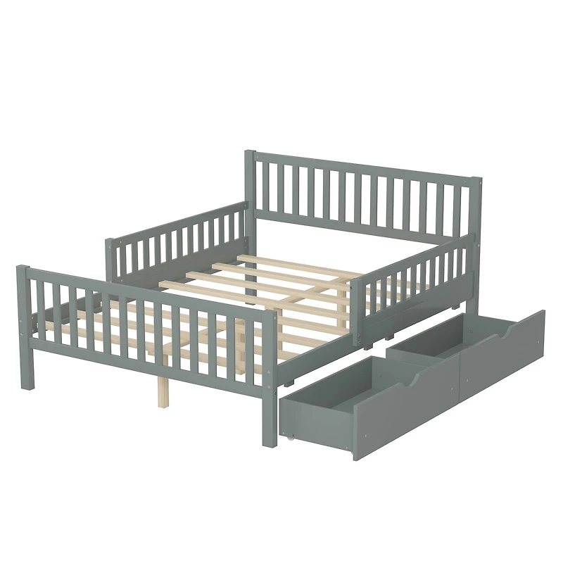 Lit plateforme en bois avec barrières de sécurité, taille simple, Noble House, gris