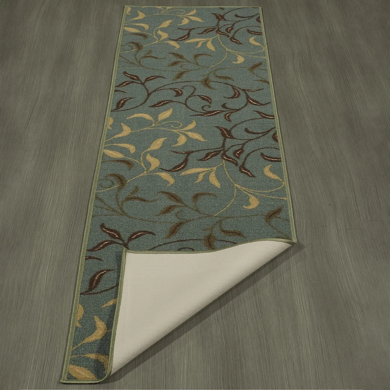 Tapis de couloir contemporain à motif feuilles et sous-couche en caoutchouc la collection Ottohome