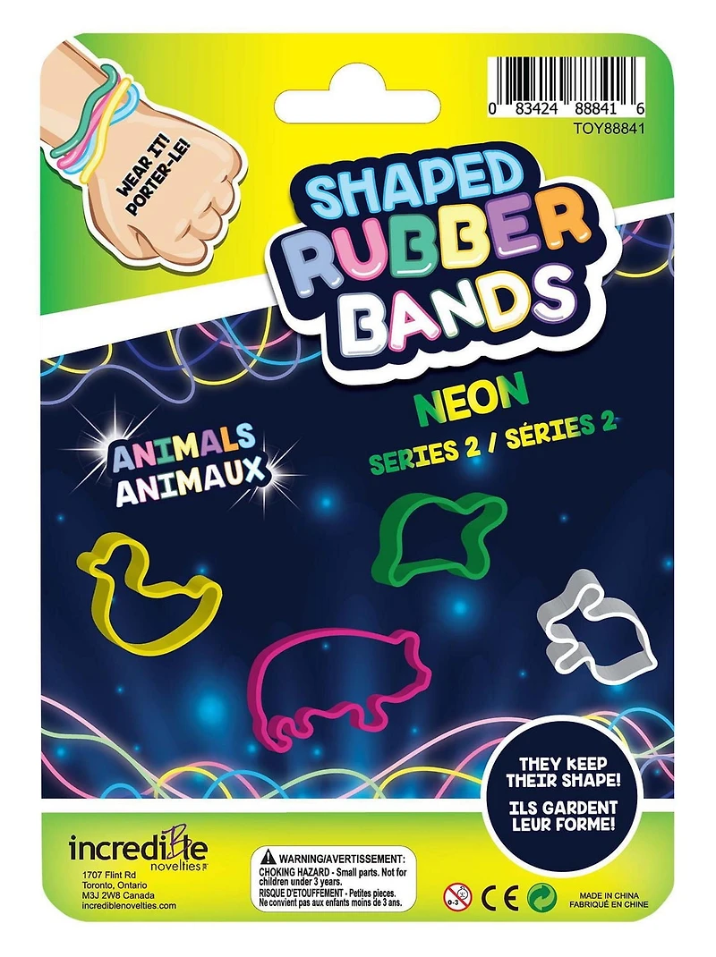 Shaped Rubber Bands 6 pk - Animaux Néon