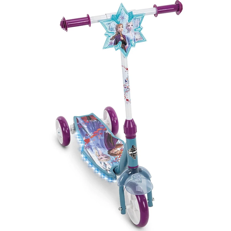 Huffy Frozen 2 Electro-Light 3-Wheel Preschool Scooter for Kids, teal and purple, 3 years old and above