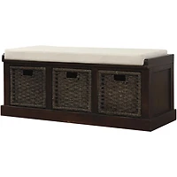 Noble House Rustic Storage Bench with 3 Removable Classic Rattan Basket,Espresso
