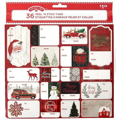 Étiquettes-cadeaux Peel 'N Stick à Thème Traditionnel des Fêtes, Étiquettes de Noël Autocollantes, Paillettes Irisées Embellies, 36 Unités