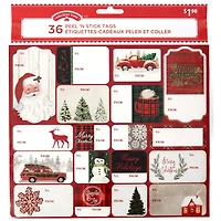 Étiquettes-cadeaux Peel 'N Stick à Thème Traditionnel des Fêtes, Étiquettes de Noël Autocollantes, Paillettes Irisées Embellies, 36 Unités